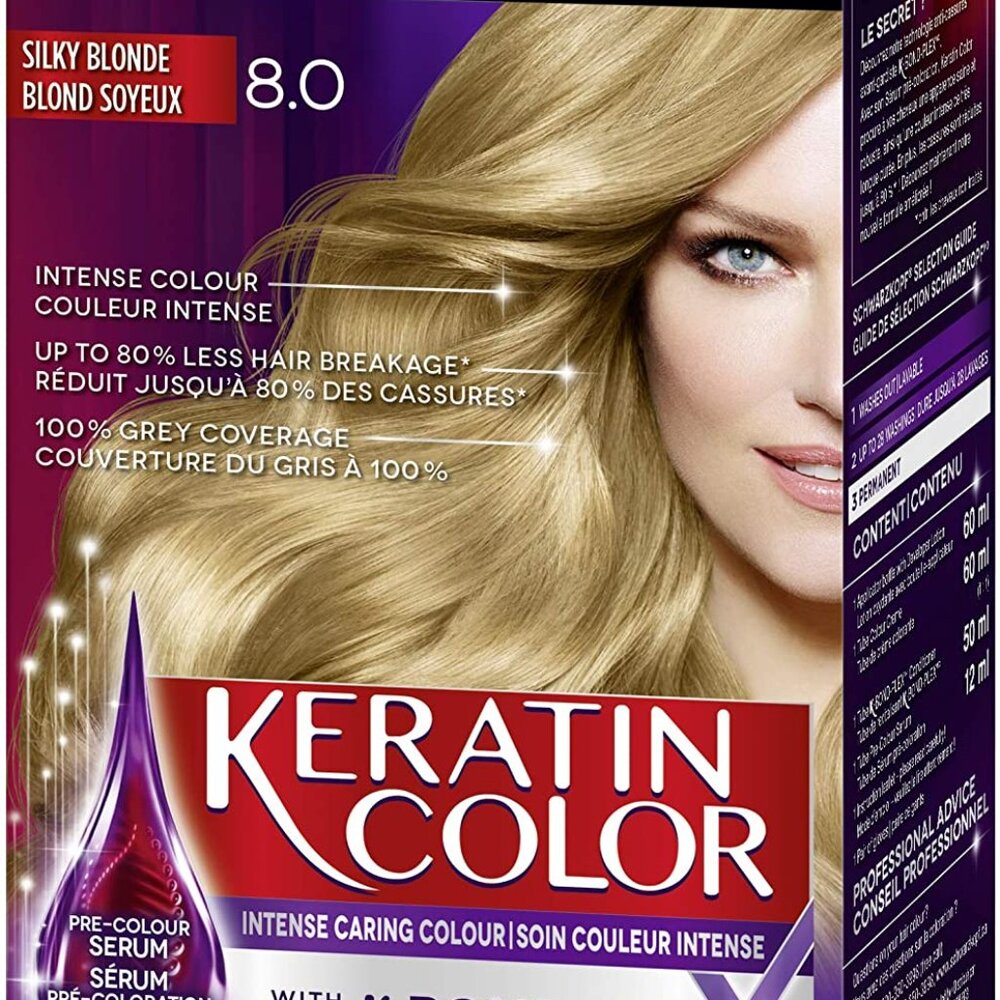 Schwarzkopf Keratin Color Anti-Age Permanent Hair Color, 8.0 Silky Blonde